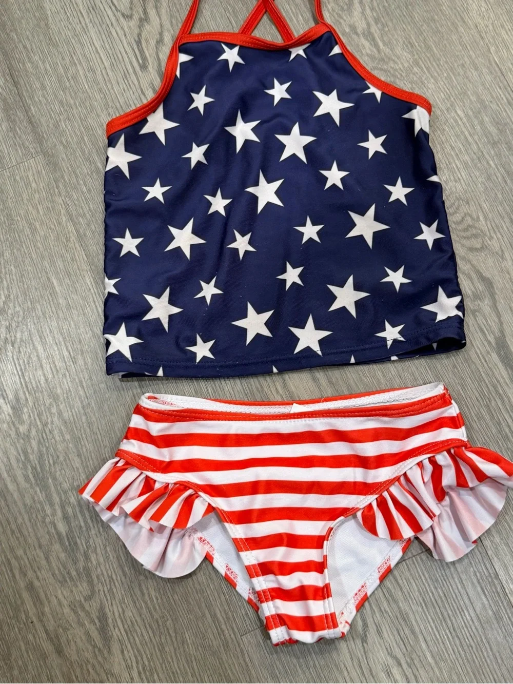 Girl’s Red White & Blue American Flag 120 (4T-5T) Tankini Bathing Suit